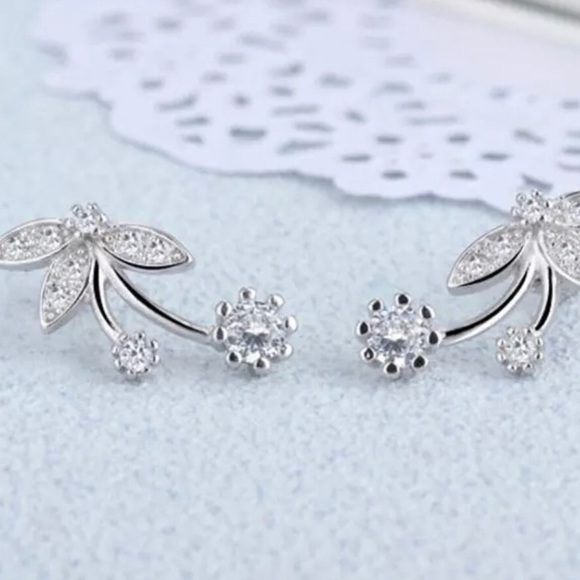 925 Sterling Silver CZ Crystal Petal Studs - Picture 5 of 5